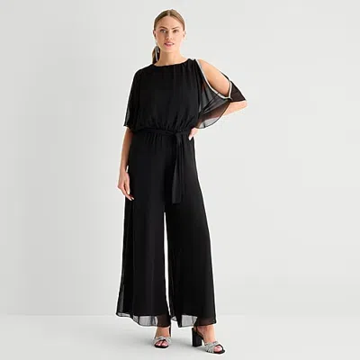 Msk Womens Boat Neck Short Sleeve Jumpsuit In Black