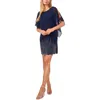 Msk Petite Embellished Cape-overlay Shift Dress In Blue