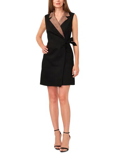 Msk Womens Faux Suede Sleeveless Wrap Dress In Black