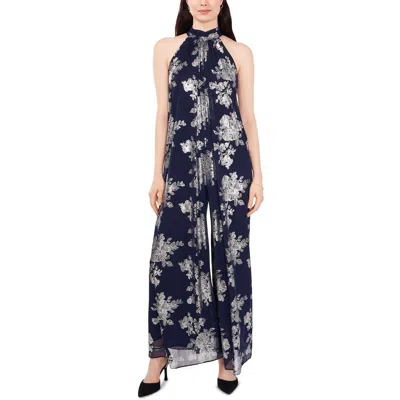 Msk Womens Floral Halter Jumpsuit In Blue