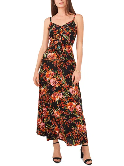 Msk Womens Floral Print Front Tie Maxi Dress In Black