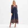 Msk Womens Long Sleeve Floral Maxi Dress In Blue