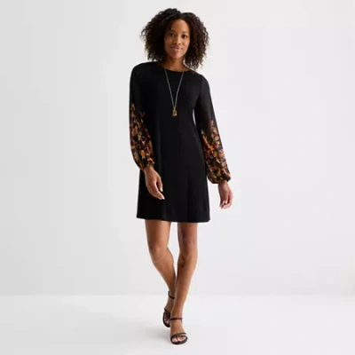 Msk Womens Long Sleeve Floral Shift Dress In Animal Print