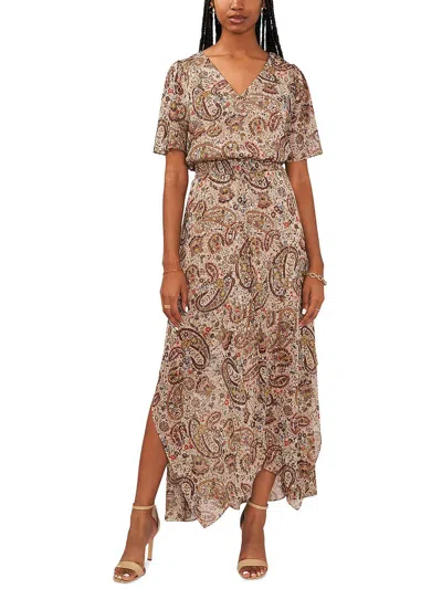 Msk Women's Paisley-print Flutter-sleeve Maxi Dress In French Roast