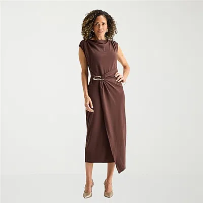 Msk Womens Midi Round Neck Sleeveless Cap Fit + Flare Dress In Blue