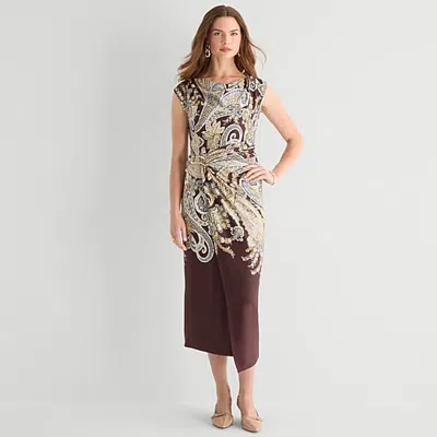Msk Womens Midi Round Neck Sleeveless Cap Paisley Fit + Flare Dress In Brown