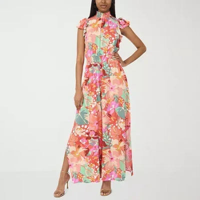 Msk Womens Mock Neck Short Sleeve Jumpsuit In Pink