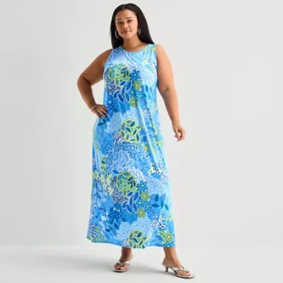 Msk Womens Plus Sleeveless Floral Maxi Dress In Blue