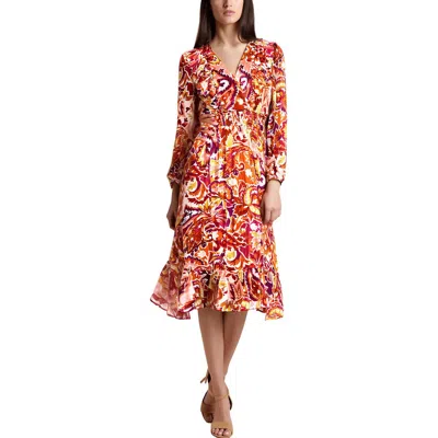 Msk Womens Printed Chiffon Midi Dress