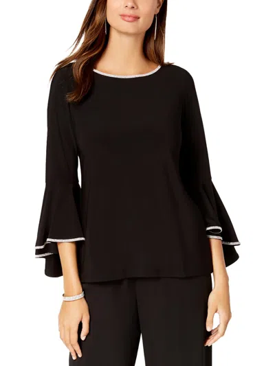 Msk Rhinestone-trim Bell-sleeve Top In Black
