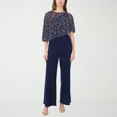 Msk Womens Round Neck 3/4 Sleeve Jumpsuit In Blue