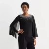 Msk Womens Round Neck Long Sleeve Embellished Blouse In Black