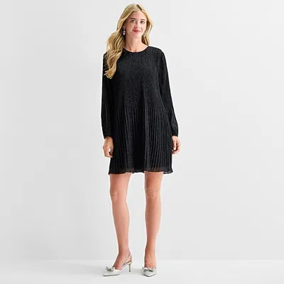 Msk Womens Round Neck Long Sleeve Shift Dress In Black