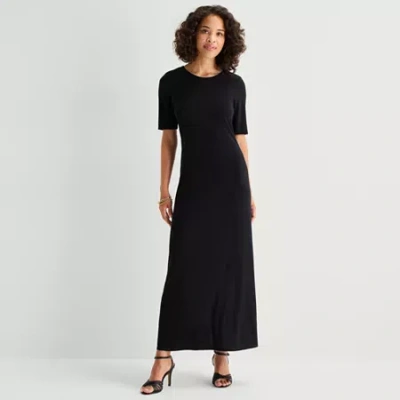 Msk Womens Round Neck Short Sleeve Fitted Maxi Dress In Black