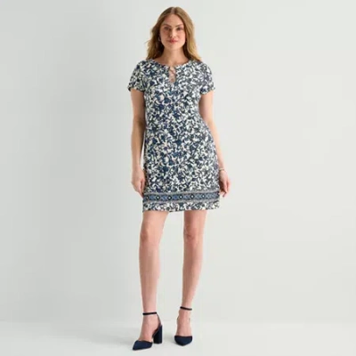 Msk Womens Round Neck Short Sleeve Floral Shift Dress In Multi