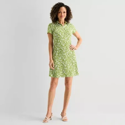 Msk Womens Short Sleeve Floral Shift Dress In Green