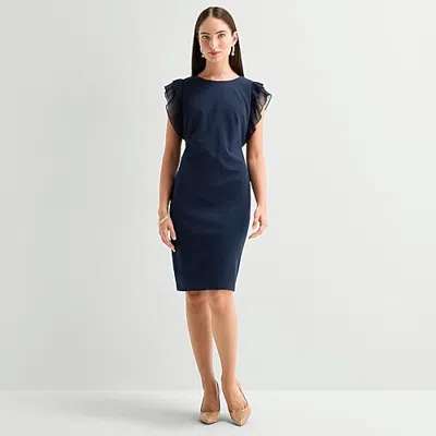 Msk Womens Short Sleeve Midi Sweater Dress In Blue