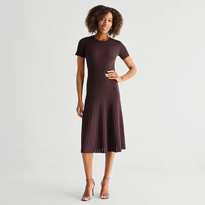 Msk Womens Short Sleeve Midi Sweater Dress In Brown