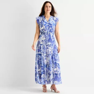 Msk Womens Sleeveless Floral Maxi Dress In Blue