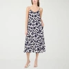 Msk Womens Sleeveless Midi Floral Shift Dress In Blue