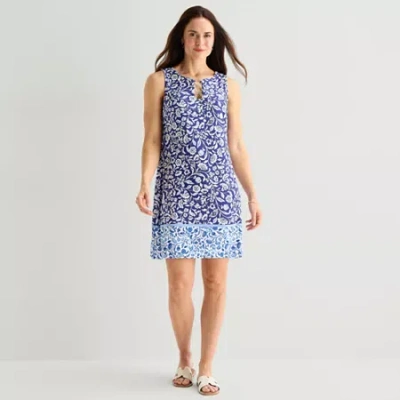 Msk Womens Sleeveless Paisley Shift Dress In Blue