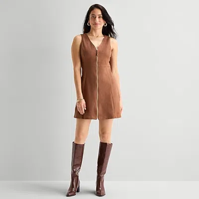 Msk Womens Sleeveless Shirt Dress In Brown