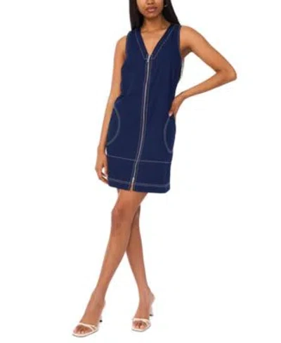 Msk Womens Sleeveless V Neck Dress In Blue