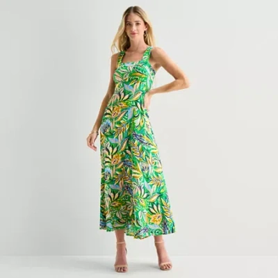 Msk Womens Square Neck Sleeveless Maxi Dress In Green