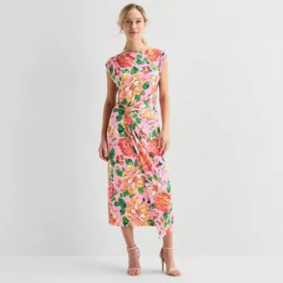 Msk Womens Straight Neck Cap Maxi Dress In Pink