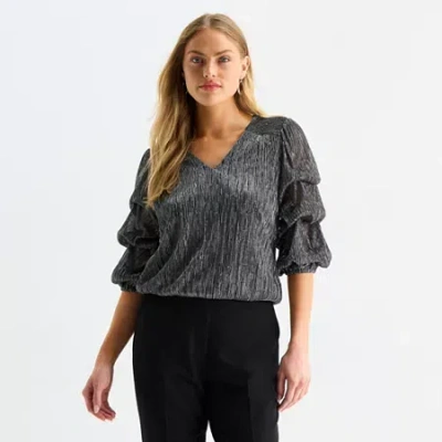 Msk Womens V Neck 3/4 Sleeve Blouse In Silver
