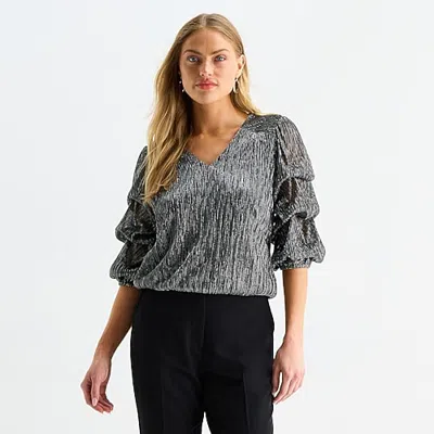 Msk Womens V Neck Elbow Sleeve Blouse In Silver