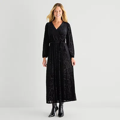 Msk Womens V Neck Long Sleeve Balloon Maxi Dress In Black
