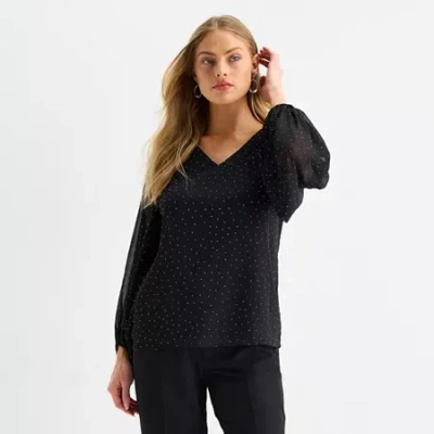 Msk Womens V Neck Long Sleeve Blouse In Black