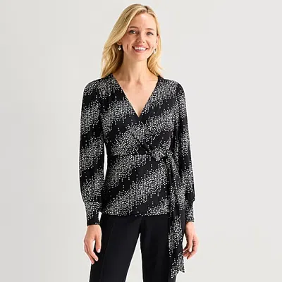 Msk Womens V Neck Long Sleeve Blouse In Black