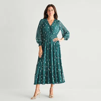 Msk Womens V Neck Long Sleeve Cuffed Maxi Dress In Green