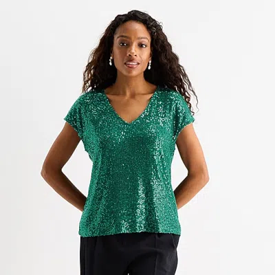 Msk Womens V Neck Short Sleeve Blouse In Green