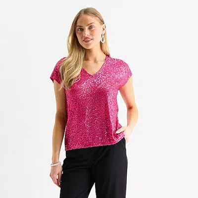 Msk Womens V Neck Short Sleeve Blouse In Pink