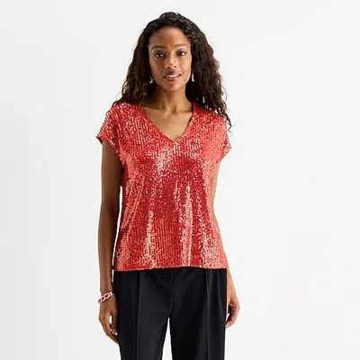 Msk Womens V Neck Short Sleeve Blouse In Red