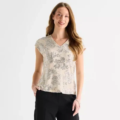 Msk Womens V Neck Short Sleeve Embellished Blouse In White