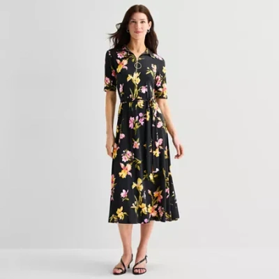 Msk Womens V Neck Short Sleeve Fitted Maxi Dress In Multi