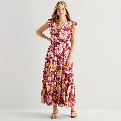 Msk Womens V Neck Short Sleeve Flutter Maxi Dress In Red