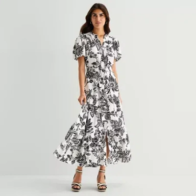 Msk Womens V Neck Short Sleeve Puffed Maxi Dress In Multi