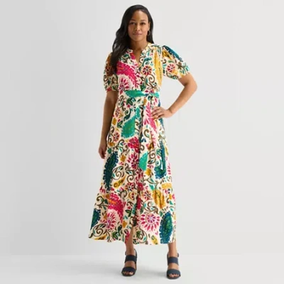 Msk Womens V Neck Short Sleeve Puffed Maxi Dress In Multi