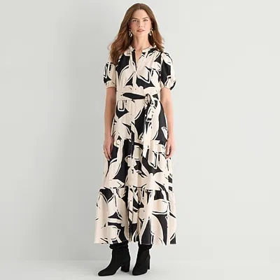 Msk Womens V Neck Short Sleeve Puffed Maxi Dress In White