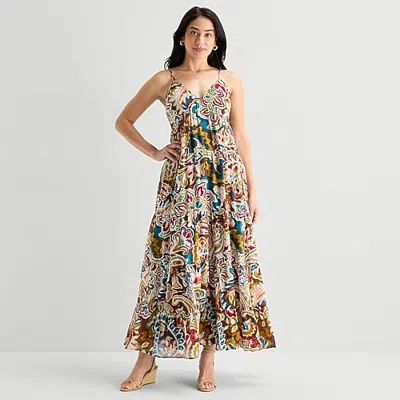 Msk Womens V Neck Sleeveless Maxi Dress In Brown