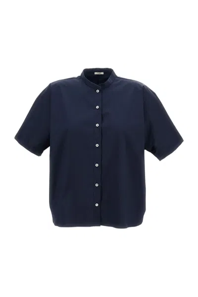 M.s.m Milano Grandad Collar Shirt With Kimono Shoulders In Blue