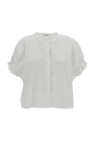 M.s.m Milano Wide Silhouette Cotton-blend Blouse With Kimono Shoulders In White