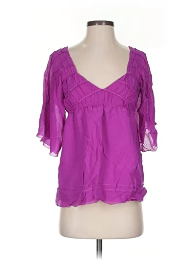 Pre-owned M.s.s.p. Short Sleeve Silk Top Purple Sweetheart Neckline Tops