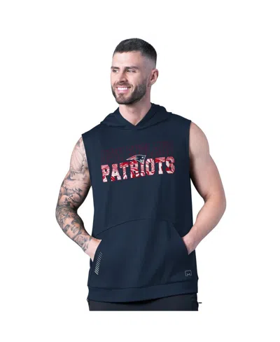 Msx By Michael Strahan Men's Navy New England Patriots Tri-blend Rebound Sleeveless Hoodie In Blue