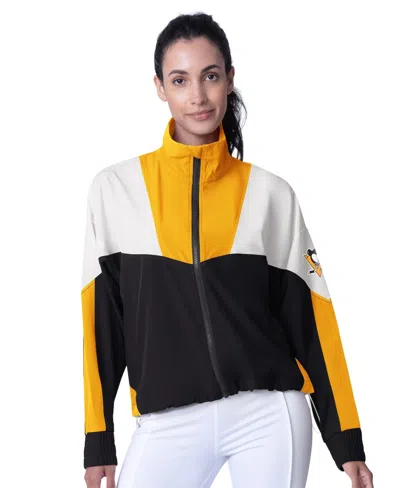 Msx By Michael Strahan Women's Black/gold Pittsburgh Penguins Tessa Full-zip Jacket In Multi